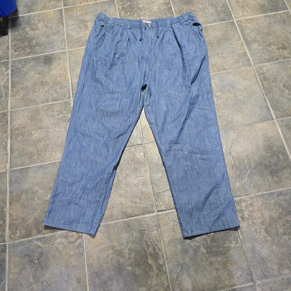 KingSize Chambray Pants Mens 3XL  38 Big Blue Cotton Elastic Waist Pleated